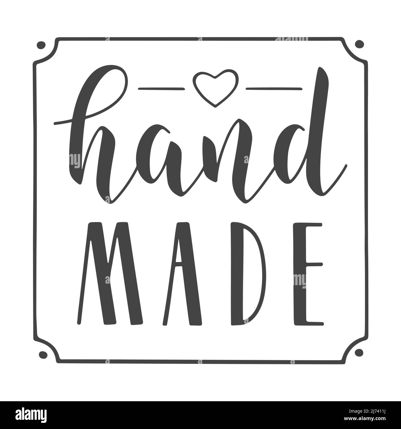 Vektorgrafik. Handgeschriebene Schriftzüge von Handmade. Vorlage für Banner, Karte, Etikett, Postkarte, Poster, Aufkleber, Druck- oder Webprodukt. Stock Vektor