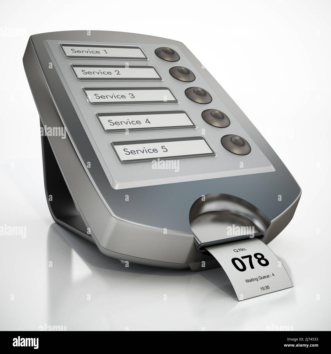 Ticketautomat mit der Nummer 78 auf dem Ticket. 3D Abbildung. Stockfoto