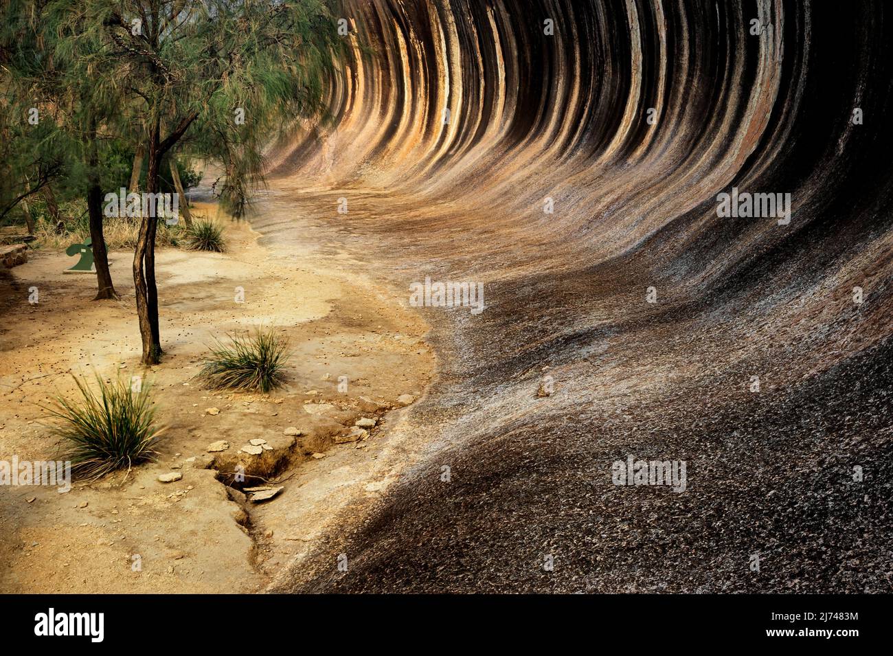 Unverkennbare Felsformation des Wave Rock im Outback von Western Australia. Stockfoto