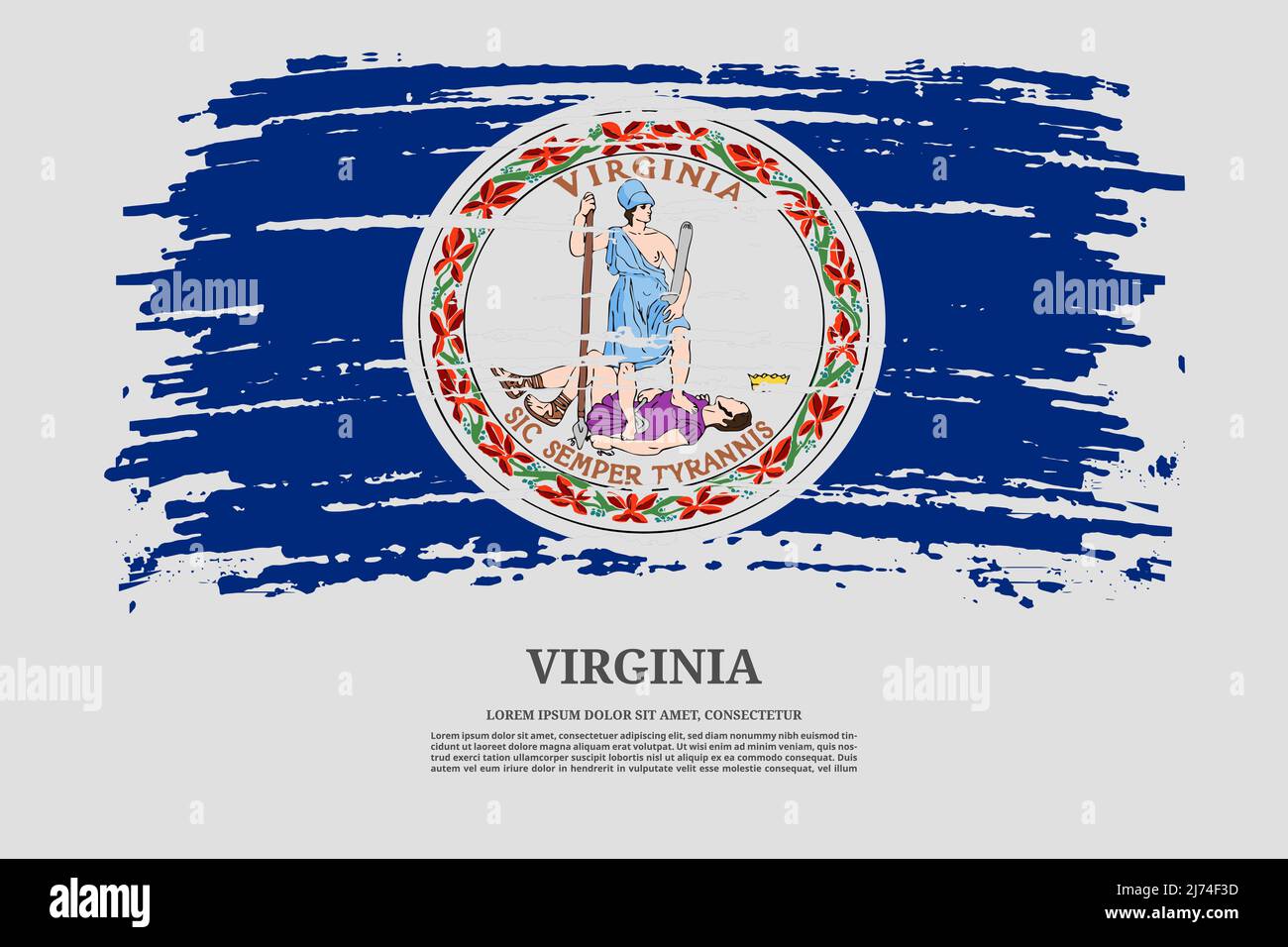 Virginia US-Flagge mit Pinselstrich-Effekt und Informationstextplakat, Vektorhintergrund Stock Vektor