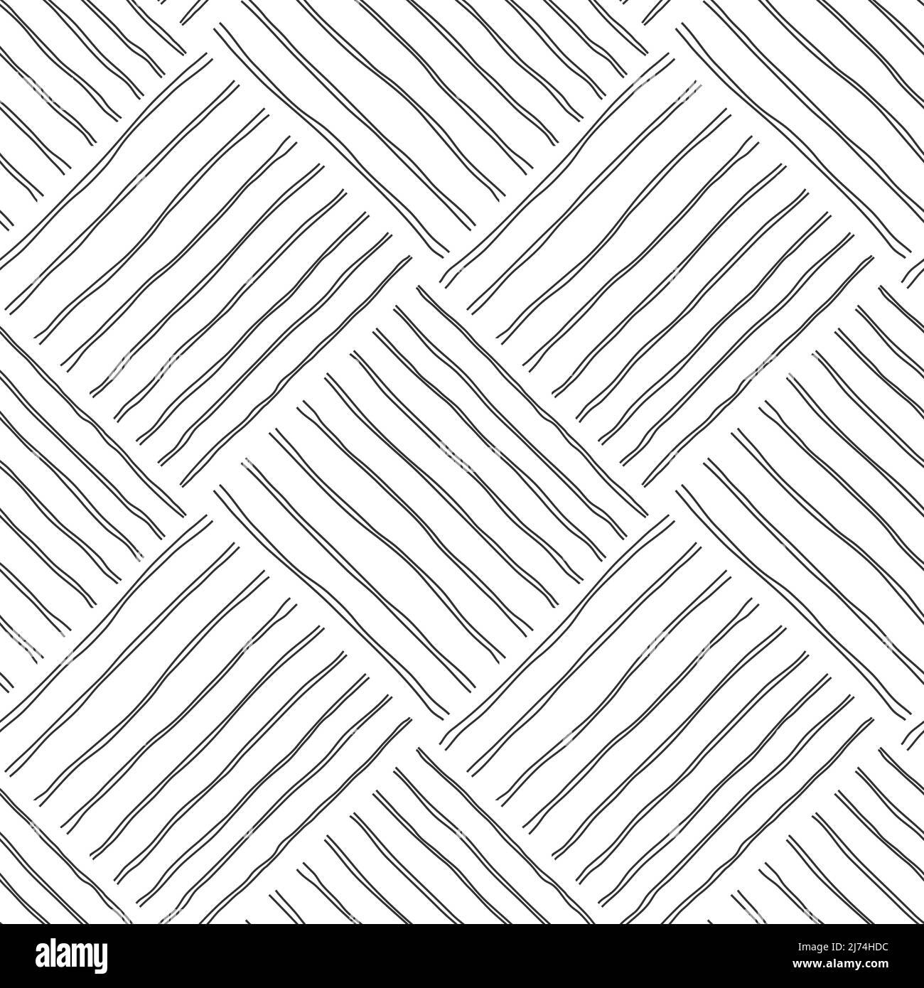 Nahtloses Muster mit handgezeichneter Textur. Streifen, Linien sind parallel und senkrecht zueinander. Monochromer Hintergrund mit einfachem handgezeichneten li Stock Vektor
