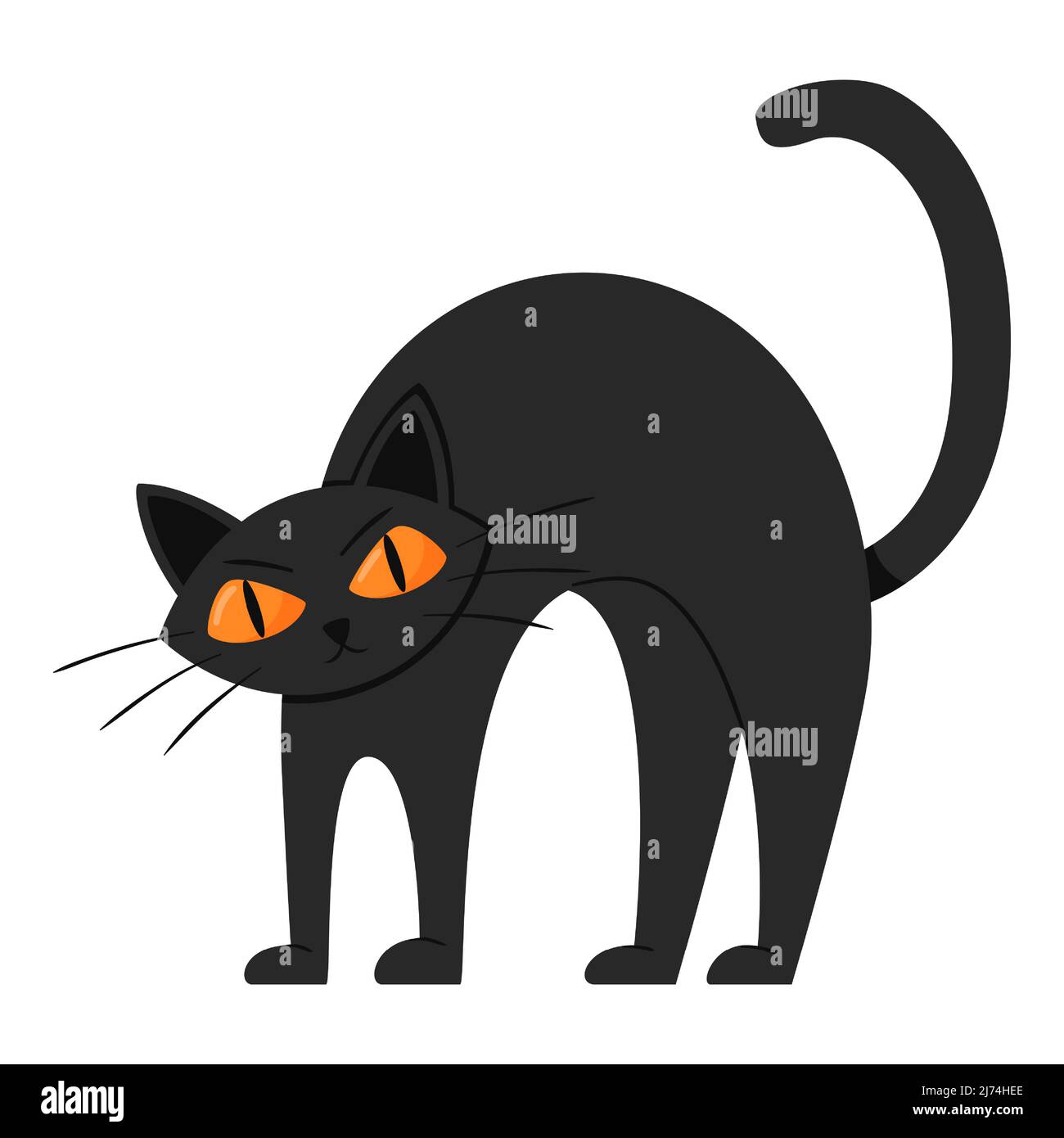 Eine wütende, runzelige schwarze Katze krümmte sich den Rücken. Flacher Cartoon-Stil. Stock Vektor