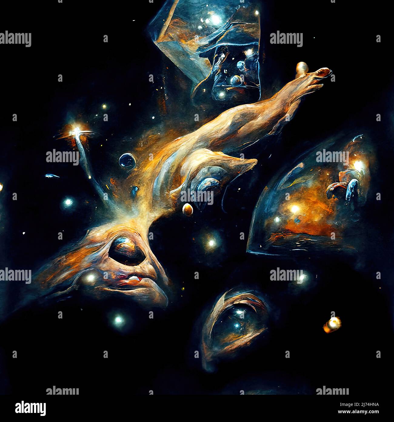 Erforschung der vierten Dimension, in einer abstrakten Odyssee entfernter Sterne und Galaxien, in einer anderen Zeit und in einem anderen Raum Stockfoto