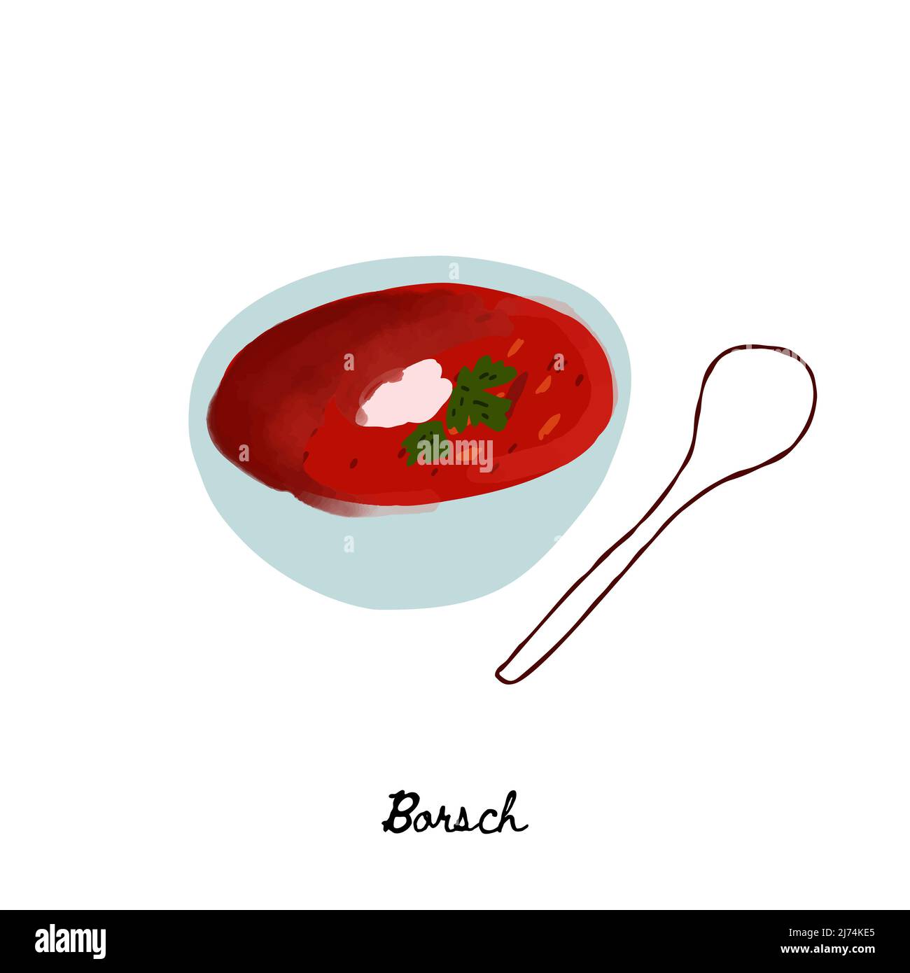 Illustration Platte der ukrainischen Küche Borsch isoliert auf weißem Hintergrund Stock Vektor