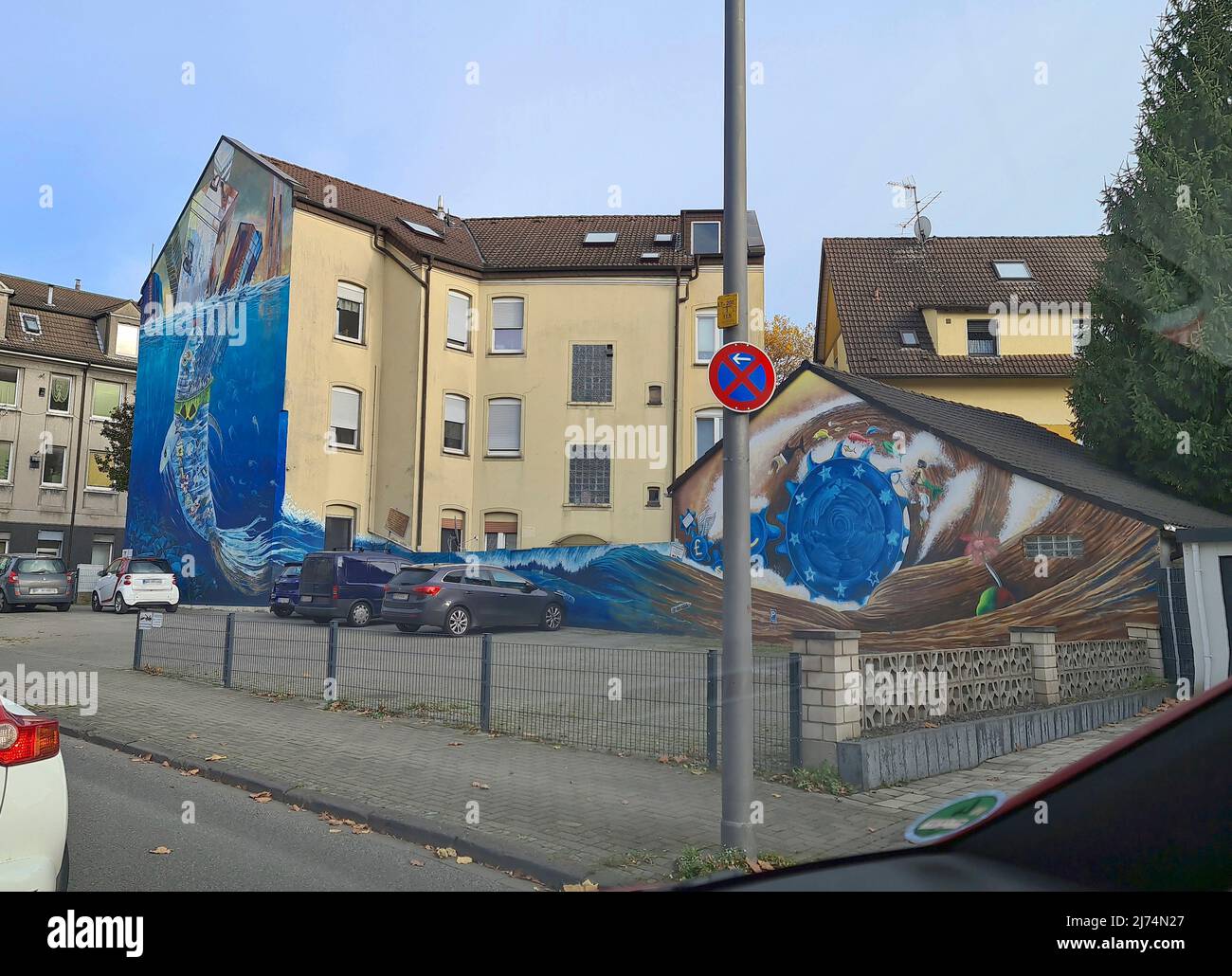 Fassadenmalerei, dekorative Wandmalerei, Deutschland, Nordrhein-Westfalen, Ruhrgebiet, Bochum Stockfoto