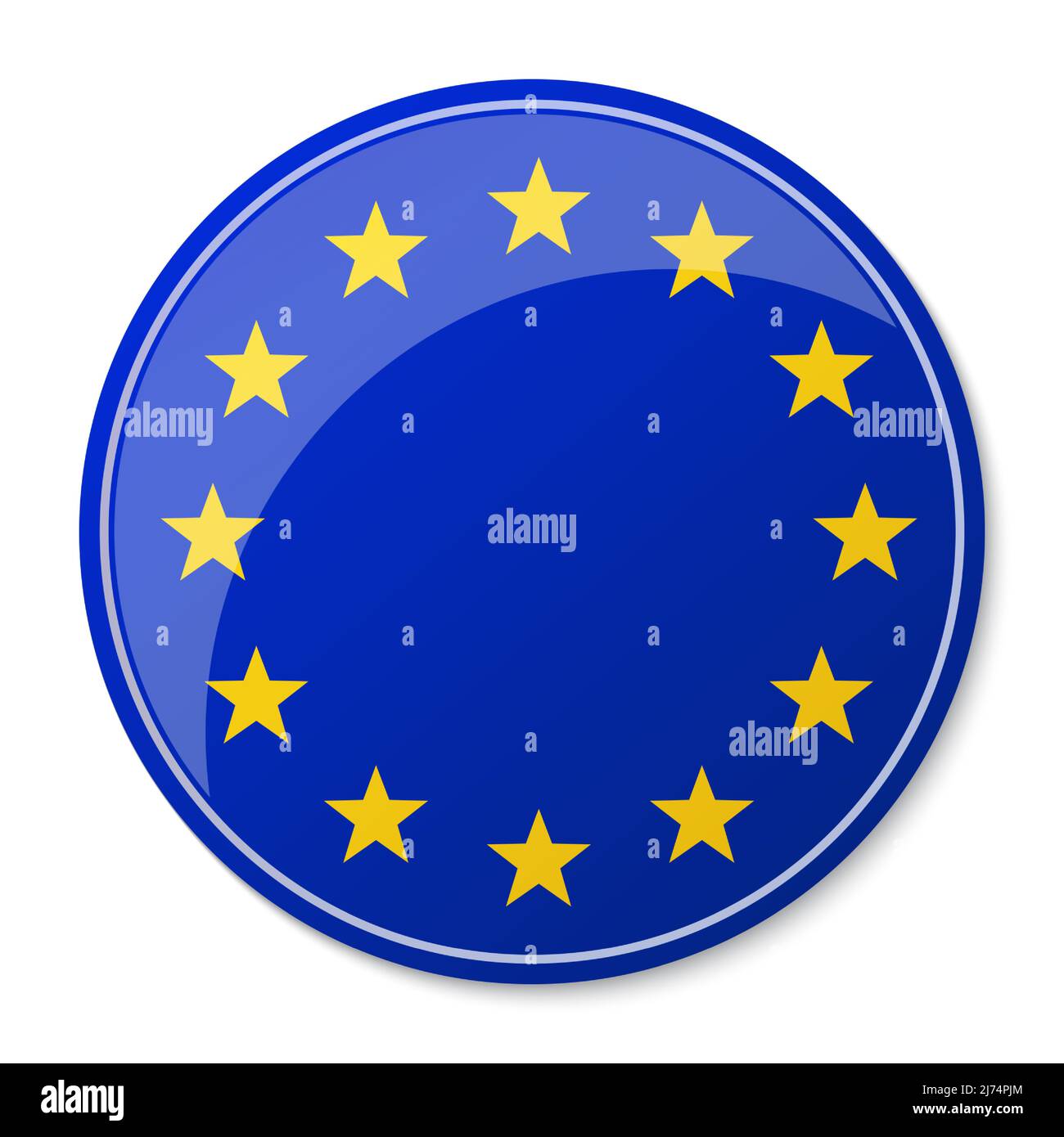 Logo der Europäischen Union. Vektorgrafik. EU-Flaggensymbol mit runden Sternen. Glänzende Taste Stock Vektor