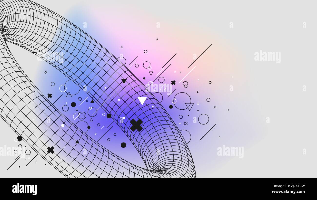 Torus Vaporwave abstrakt Gradient Hintergrund mathematisch 3D Struktur physikalische Figuren, Vektor-Plakate mit seltsamen Drahtgitter von geometrischen Formen Modus Stock Vektor