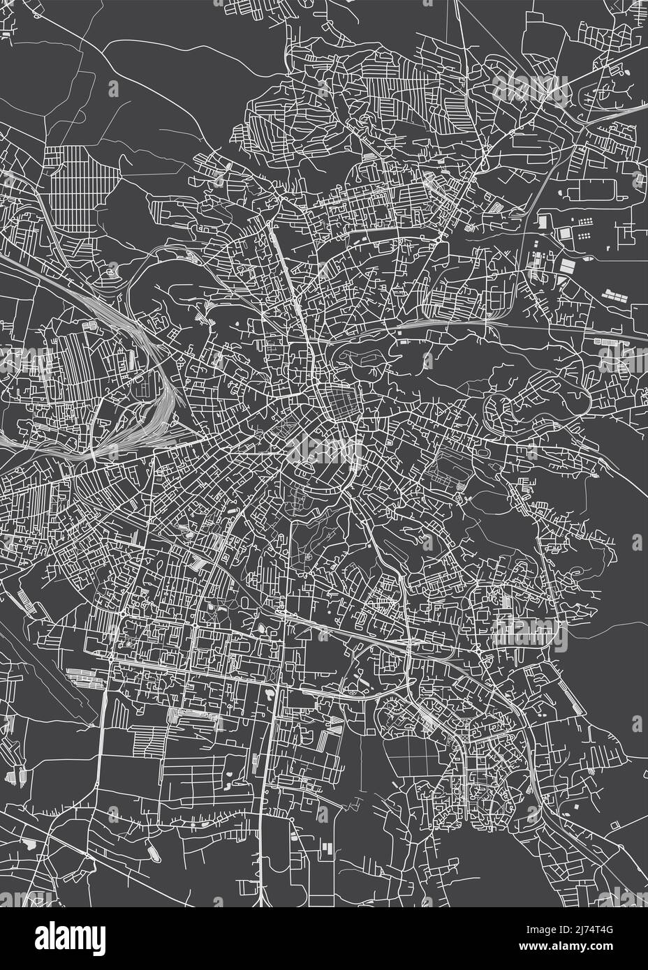 Stadtplan Lviv, monochromer Detailplan, Vektorgrafik Stock Vektor