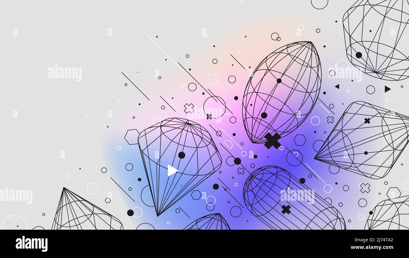 Strukturen von physischen Figuren verschiedene Formen, Vektor-Plakate mit seltsamen Drahtgitter von geometrischen Formen modernes Design von Brutalismus inspiriert Stock Vektor