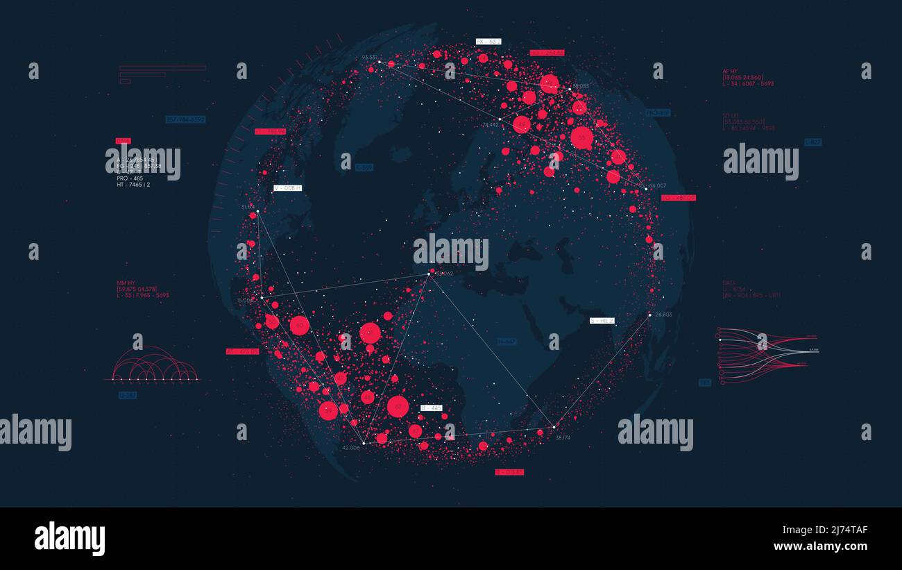 Visualisierung der Weltwirtschaft, Big-Data-Finanzanalysen und Business-Infografiken, Datenbanken zum Bruttoinlandsprodukt, internationale Globalisierung Stock Vektor