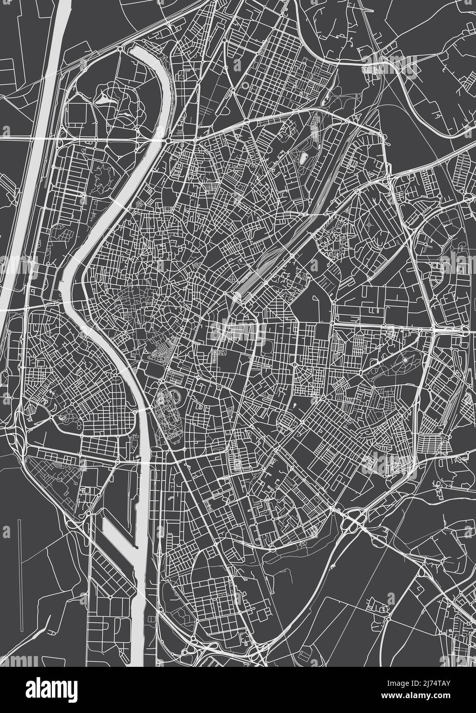 Stadtplan Sevilla, monochromer Detailplan, Vektorgrafik Stock Vektor