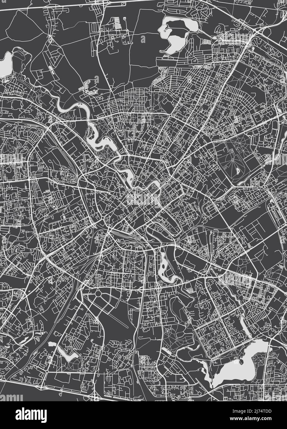 Stadtplan Minsk, monochromer Detailplan, Vektorgrafik Stock Vektor
