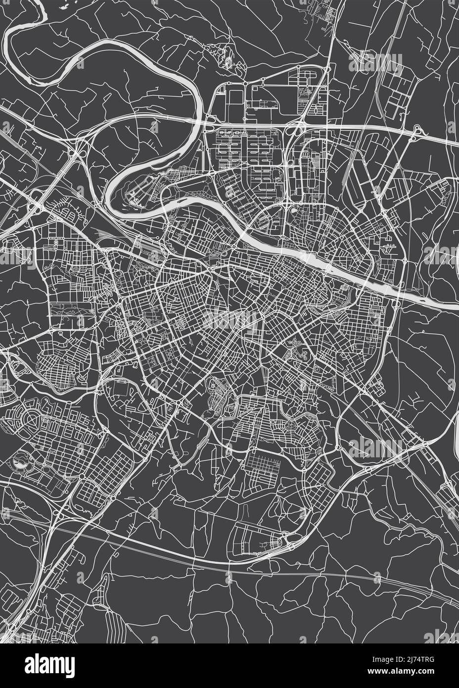 Stadtplan Zaragoza, monochromer Detailplan, Vektorgrafik Stock Vektor
