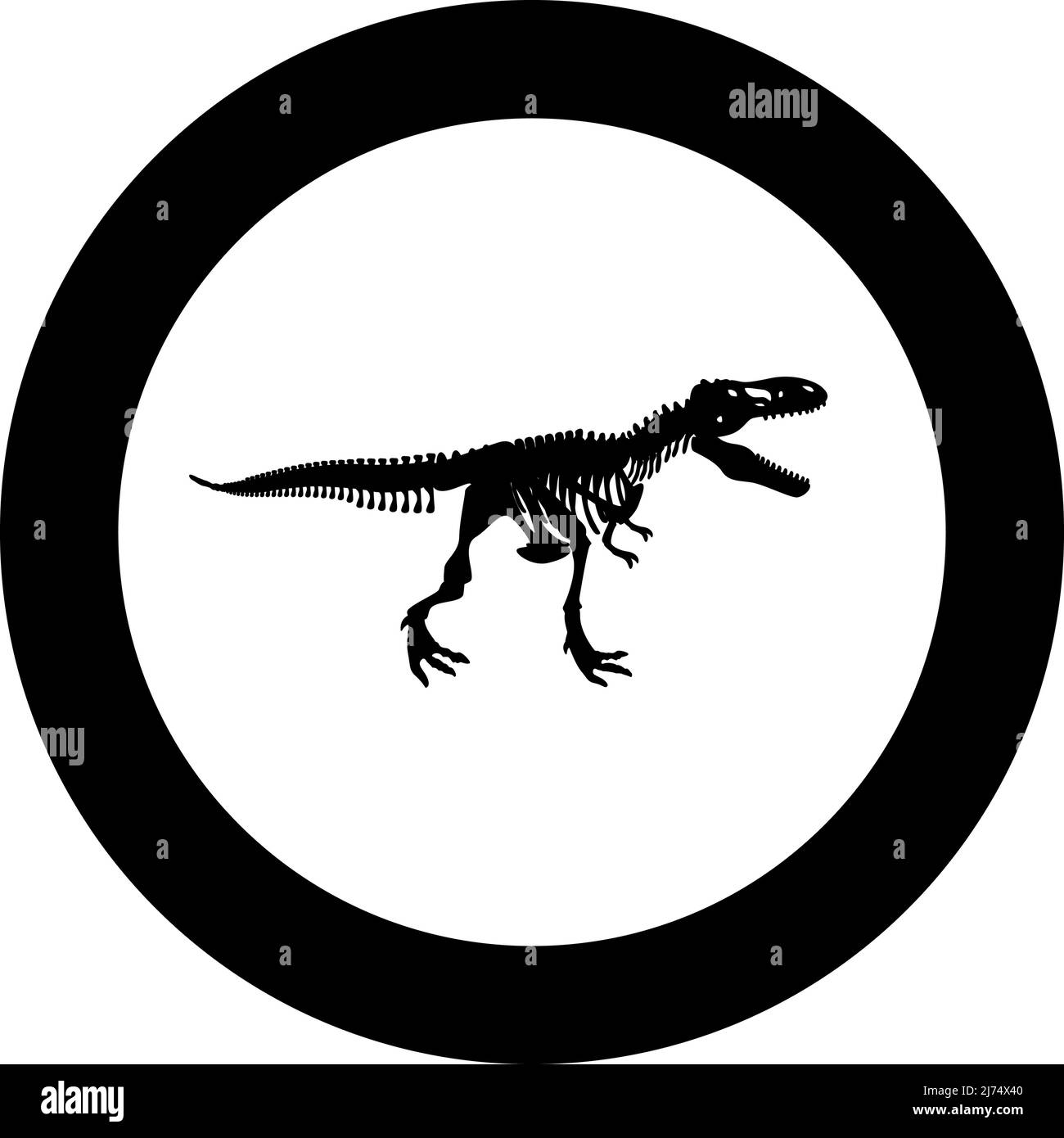Dinosaurier Skelett Tyrannosaurus rex Knochen Silhouetten Symbol im Kreis rund schwarz Farbe Vektor Illustration Bild solide Kontur Stil einfach Stock Vektor