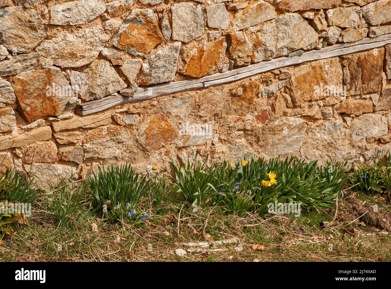 Alte Trockenmauerarbeiten Steinwand Detail Nahaufnahme Stockfoto