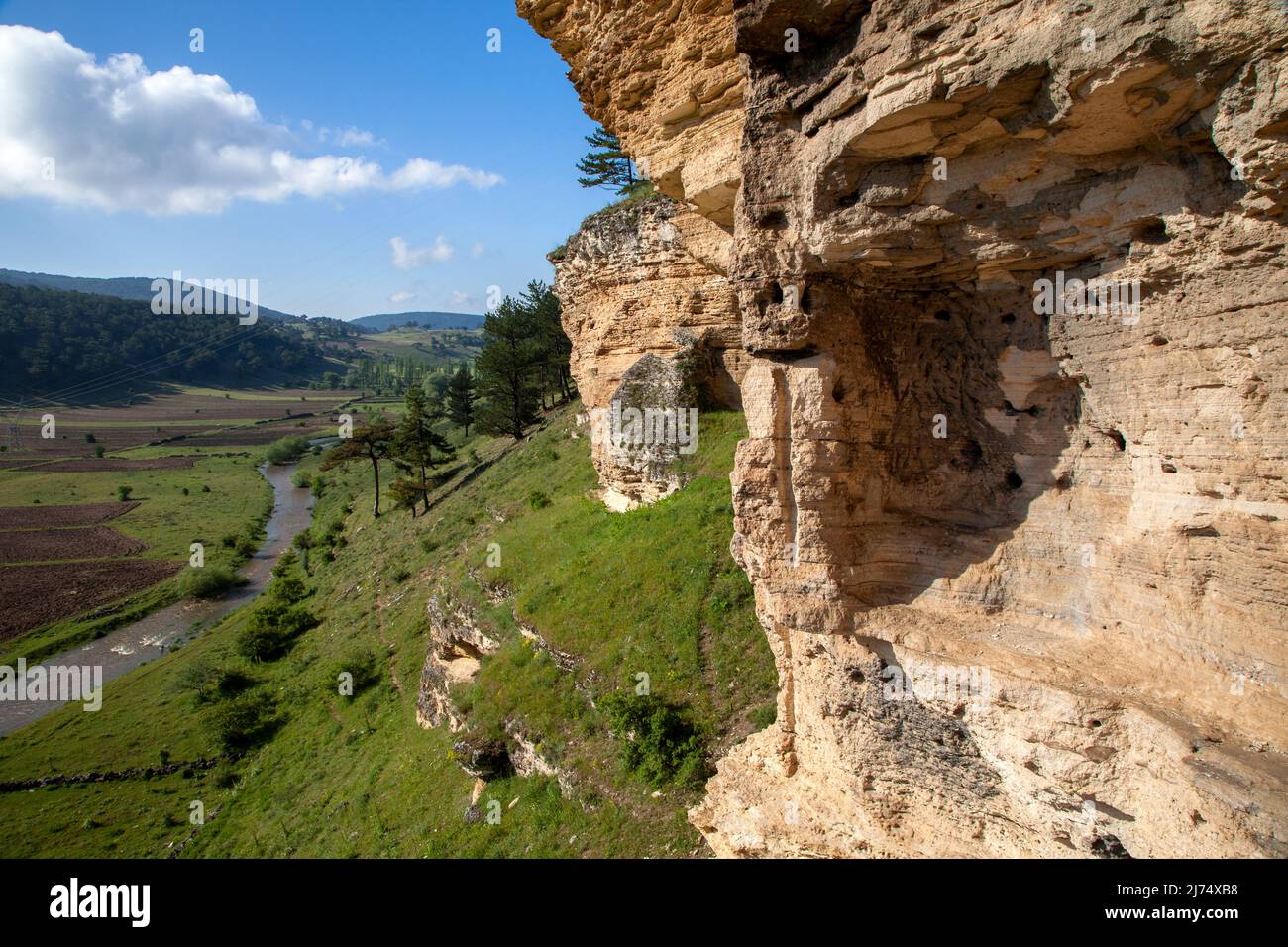 Phrygisches Tal, Blick auf alte Felsengräber, Provinz Eskisehir Stockfoto