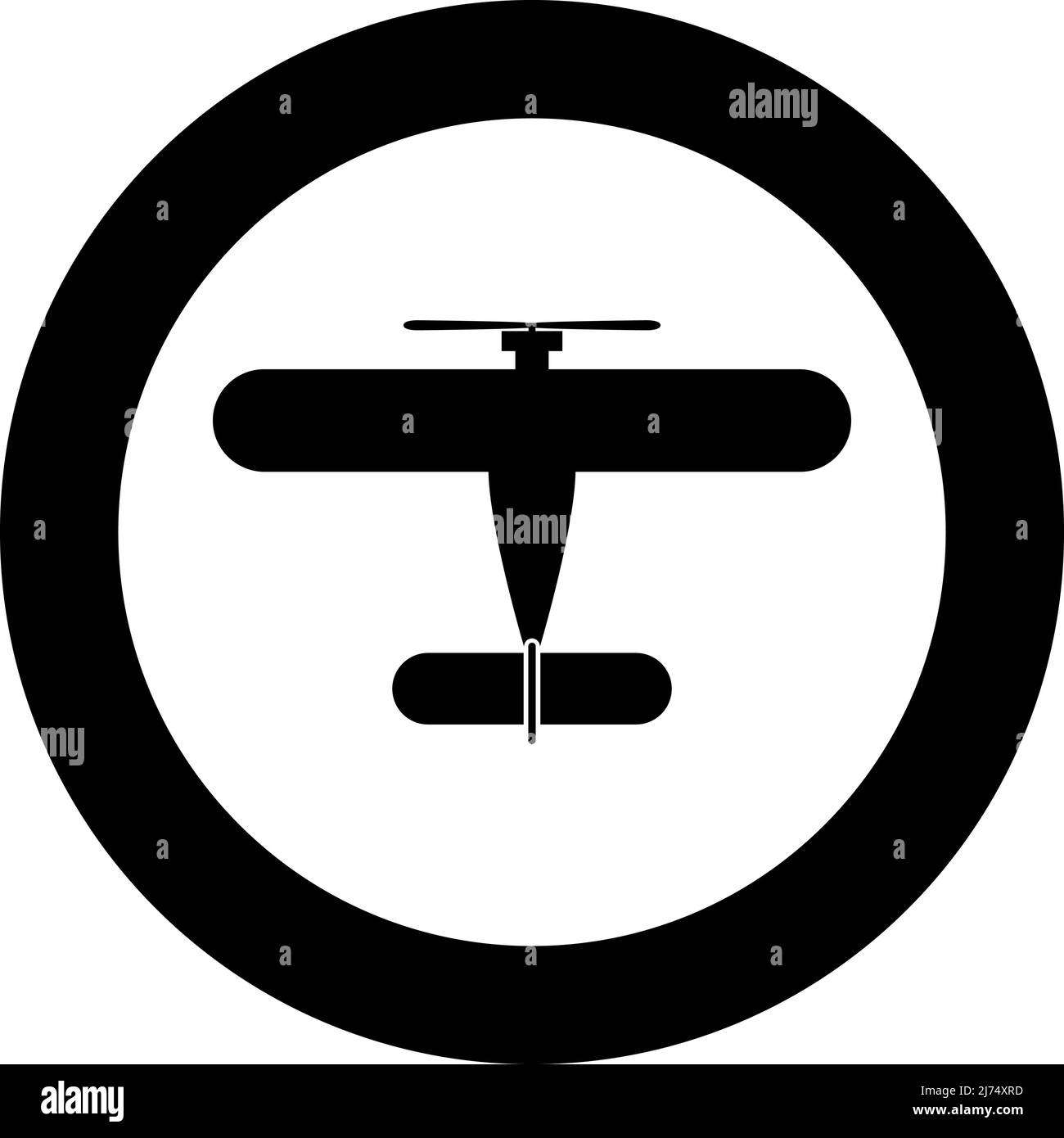 Propelier Flugzeuge retro vintage kleines Flugzeug Einzelmotor Symbol im Kreis Runde schwarze Farbe Vektor Illustration Bild solide Umriss Stil einfach Stock Vektor