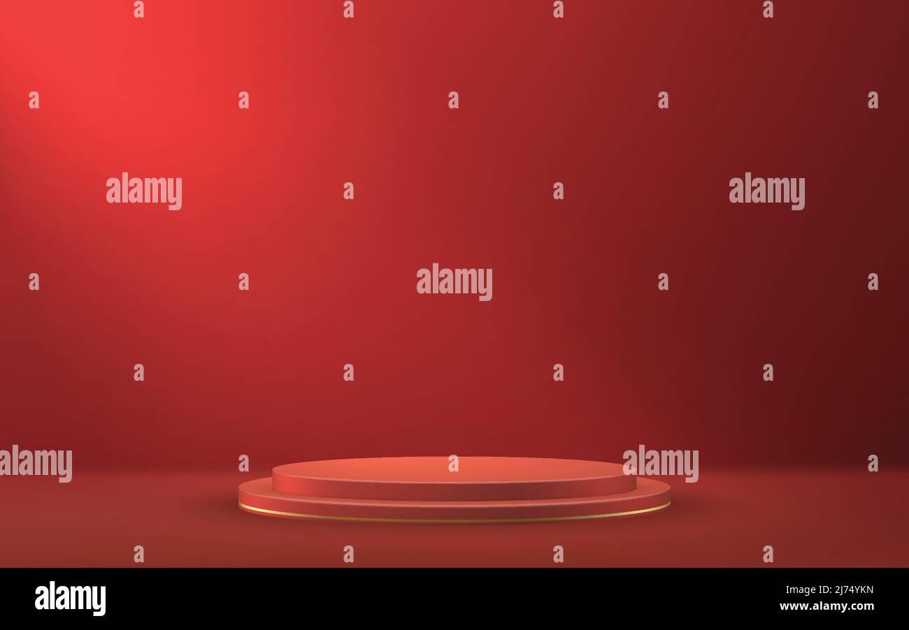 3D realistisches Podium oder Podest auf rotem Luxus-Hintergrund. Stock Vektor