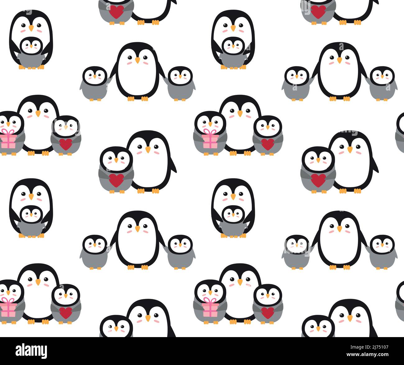 Vektor nahtlose Muster von flachen Hand gezeichnet Pinguin Mutter und Baby isoliert auf weißem Hintergrund Stock Vektor