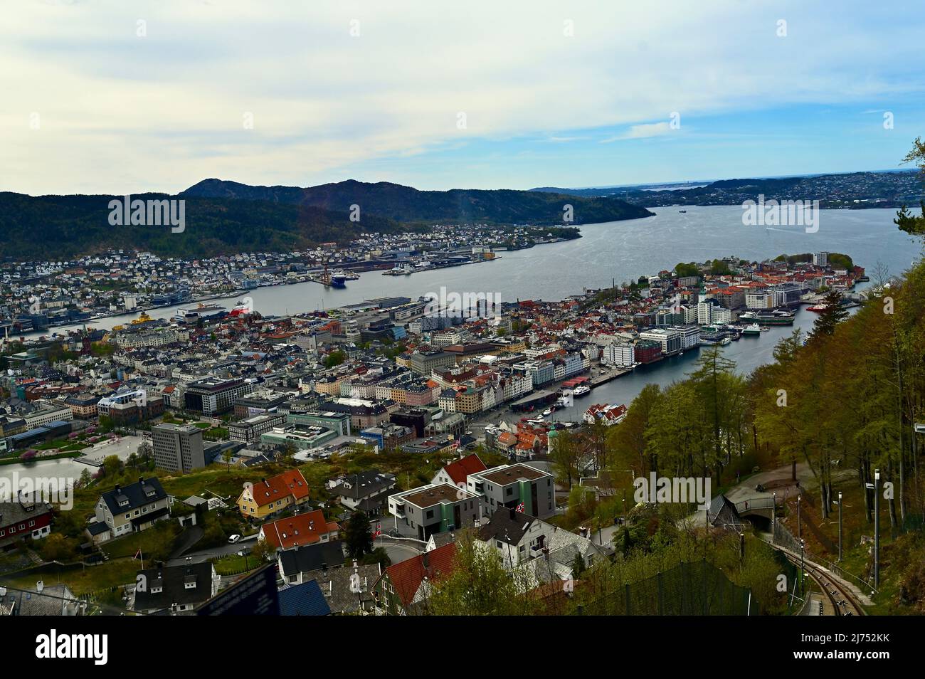 Blick auf Bergen , Norwegen, vom Floyen aus gesehen Stockfoto