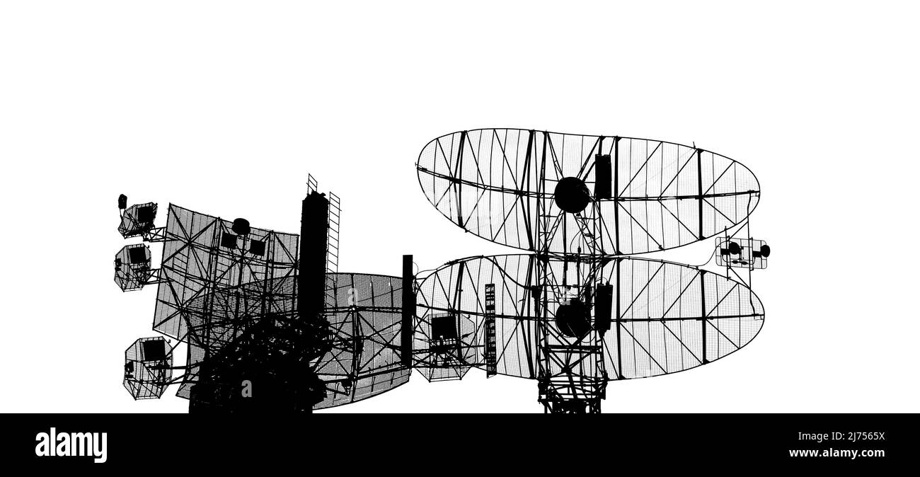 Kontur Luftverteidigungsradare der militärischen mobilen Anti-Flugzeug-Systeme, moderne Armee-Industrie auf weißem Hintergrund, Russland Stockfoto