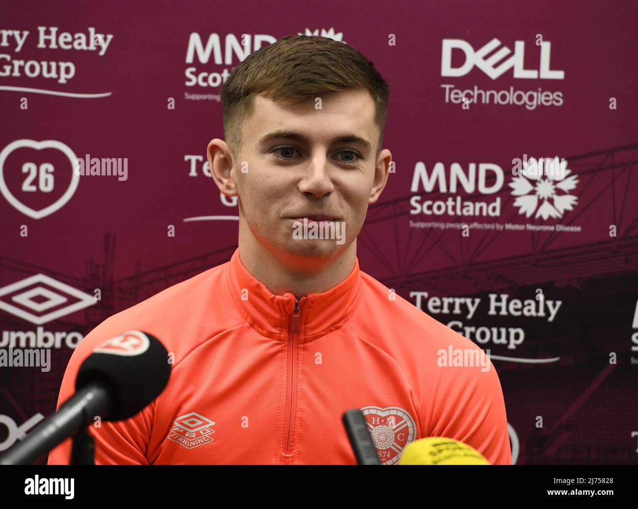 Tynecastle Park Edinburgh, Schottland, Großbritannien, 6.. Mai 22. Hearts Stürmer Ben Woodburn Pressekonferenz für Cinch Premiership Match gegen Celtic Stockfoto