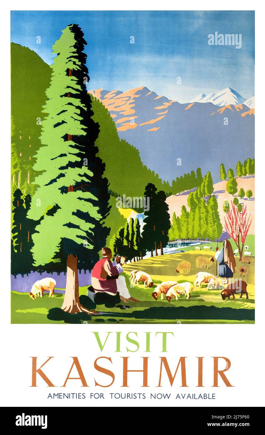 Besuchen Sie Kashmir. Künstler unbekannt. Plakat veröffentlicht im Jahr 1949 in Indien. Stockfoto