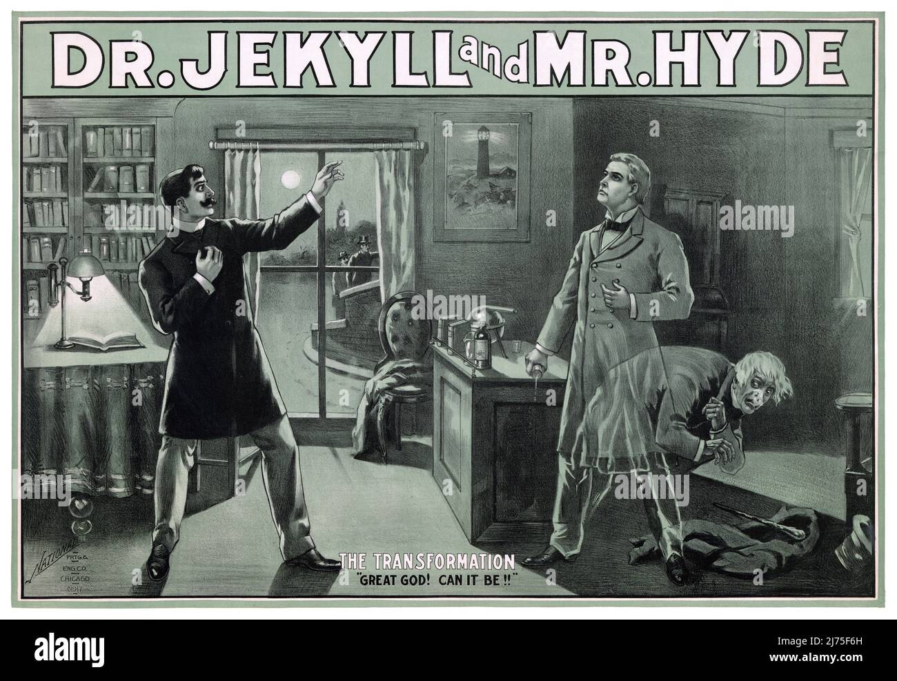 Dr. Jekyll and Mr. Hyde von Robert Louis Stevenson (1850-1894). Plakat, das 1880 in den USA veröffentlicht wurde. Stockfoto