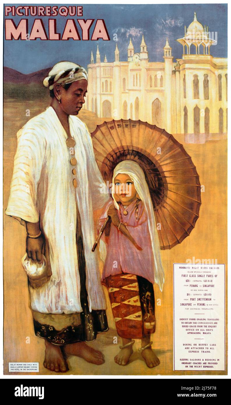 Malerisches Malaya. Künstler unbekannt. Poster erschien in Malaysia um 1930. Stockfoto