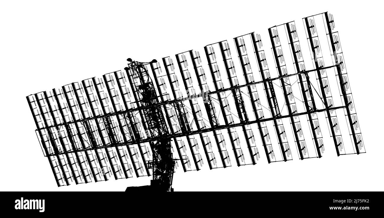 Kontur Luftverteidigungsradare der militärischen mobilen Anti-Flugzeug-Systeme, moderne Armee-Industrie auf weißem Hintergrund, Russland Stockfoto