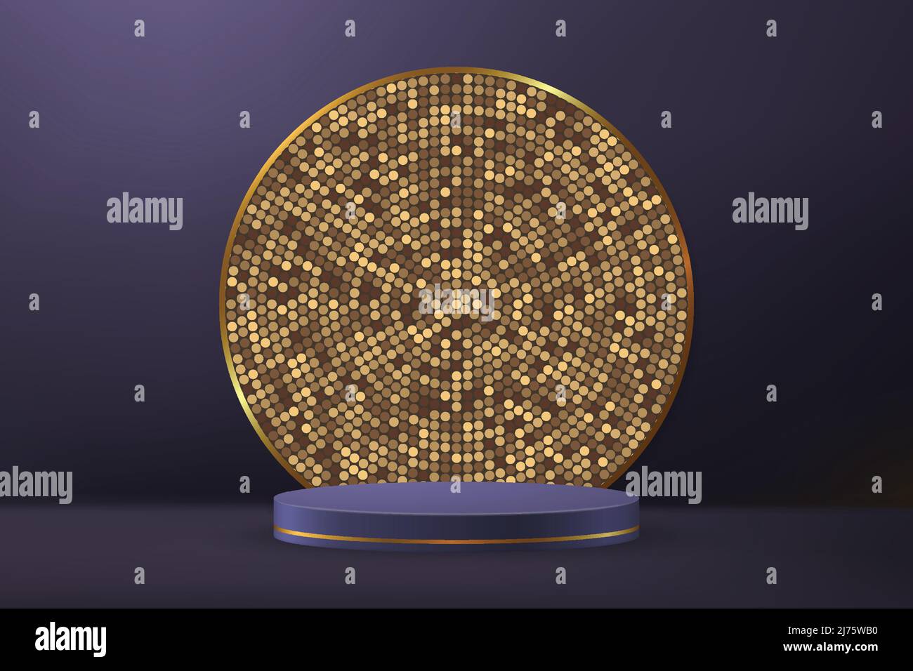3D realistisches Podium oder Podest auf dunkelblauem Luxus-Hintergrund. Modell für Produktpräsentationen Stock Vektor