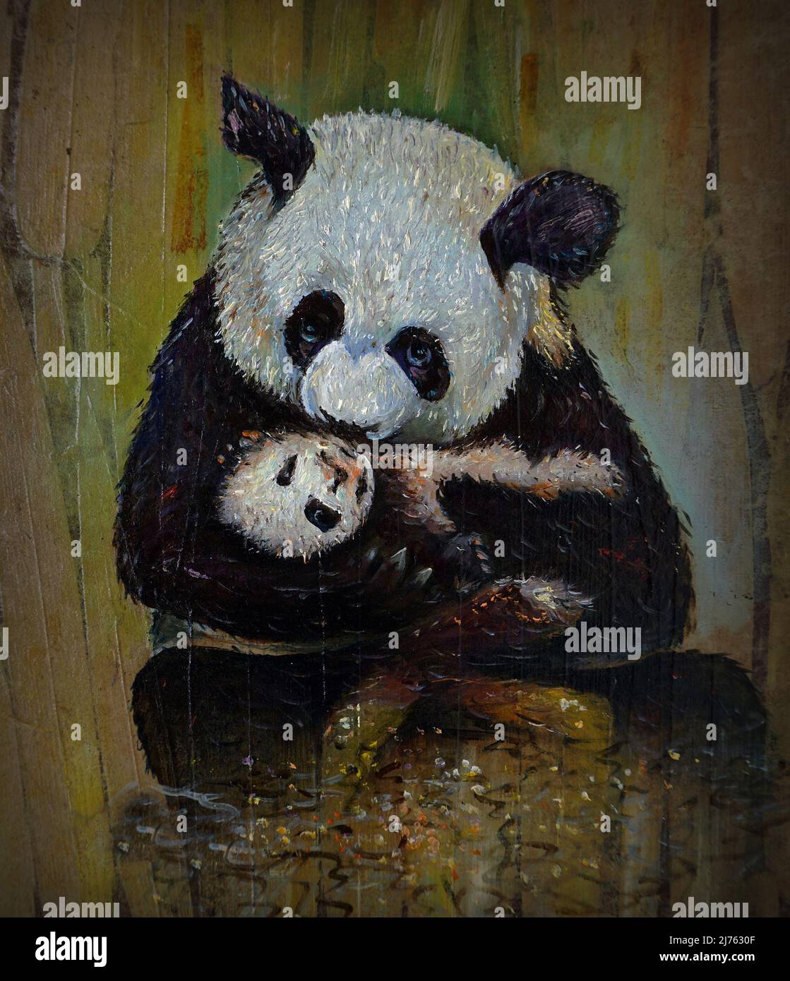 Handgemalte Original-Meisterwerke des Impressionismus Kunstmaler Ölgemälde Tier Pandabär Stockfoto