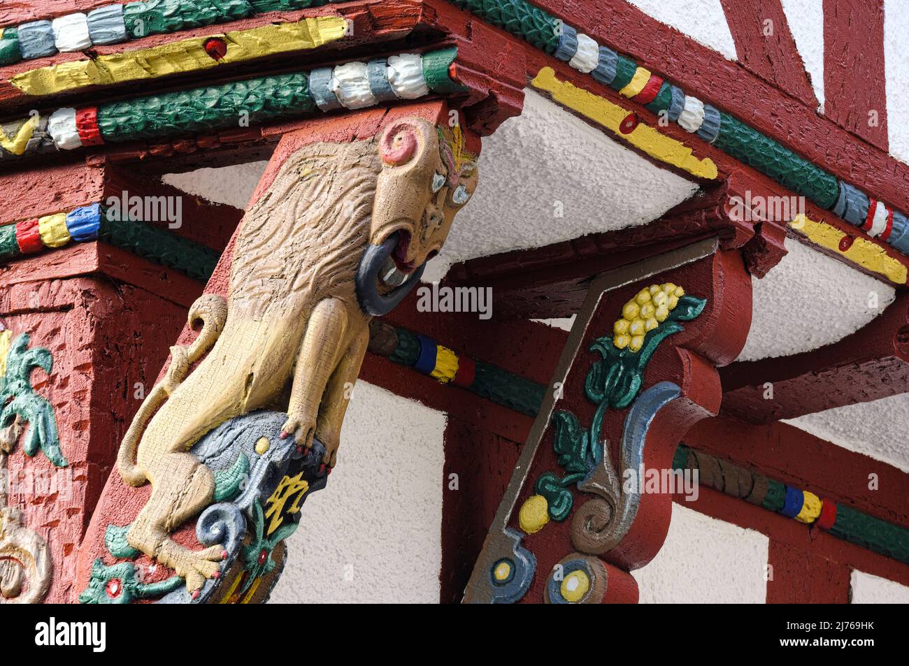 Europa, Deutschland, Hessen, Stadt Herborn, historische Altstadt, Fachwerkdetails „Löwenpfote“. Stockfoto