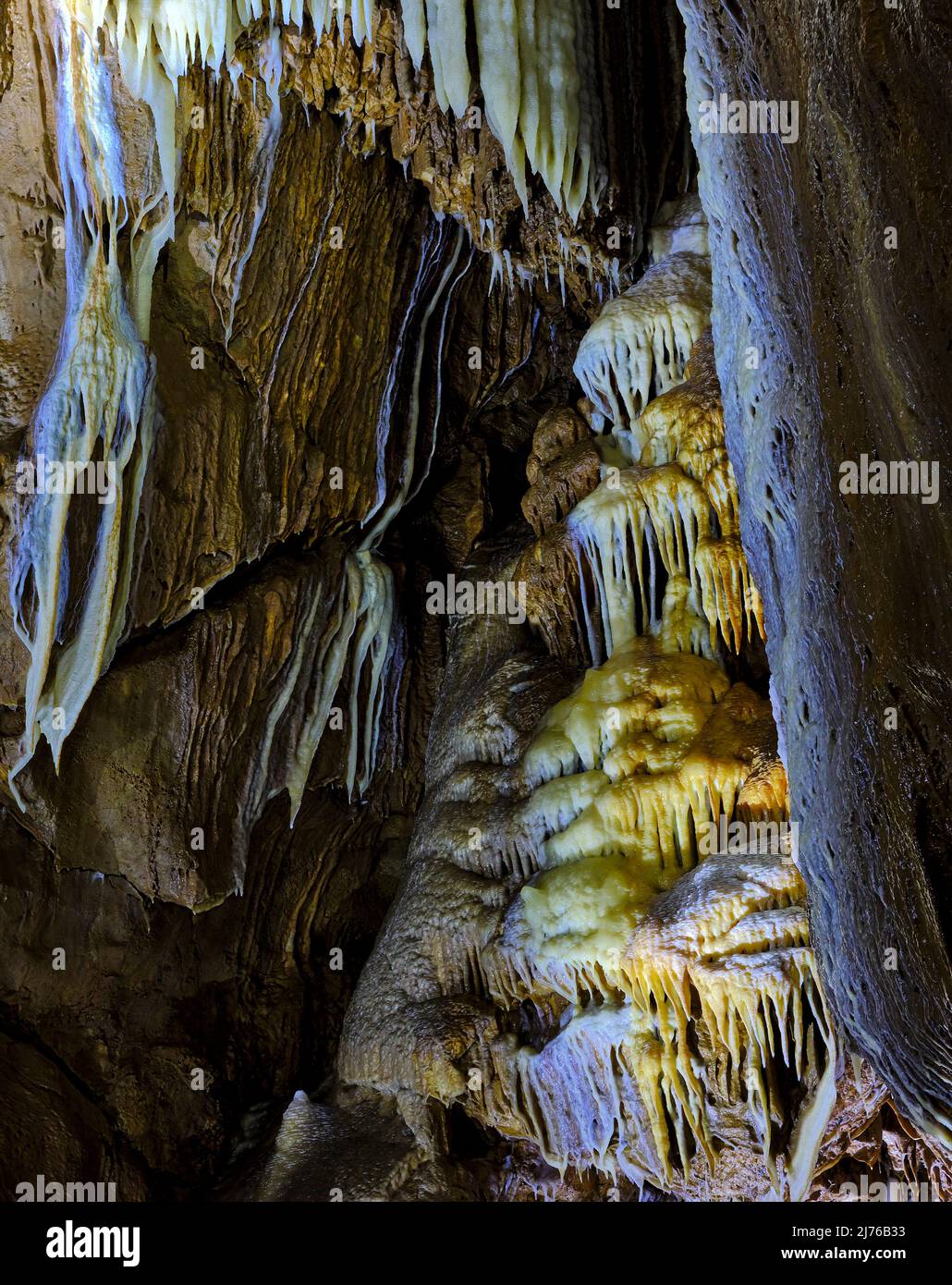 Europa, Deutschland, Hessen, Westerwald, Geopark Westerwald-Lahn-Taunus, Breitscheid, Karsthöhlensystem Herbstlabyrinth Adventhöhle, Knopfhalle, Besucherhöhle Stockfoto
