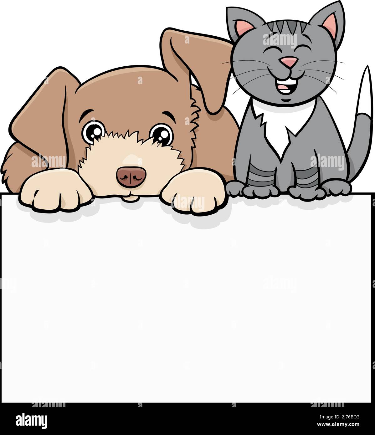 Cartoon-Illustration von Hund und Katze mit leerer Karte oder Board-Grafik-Design Stock Vektor
