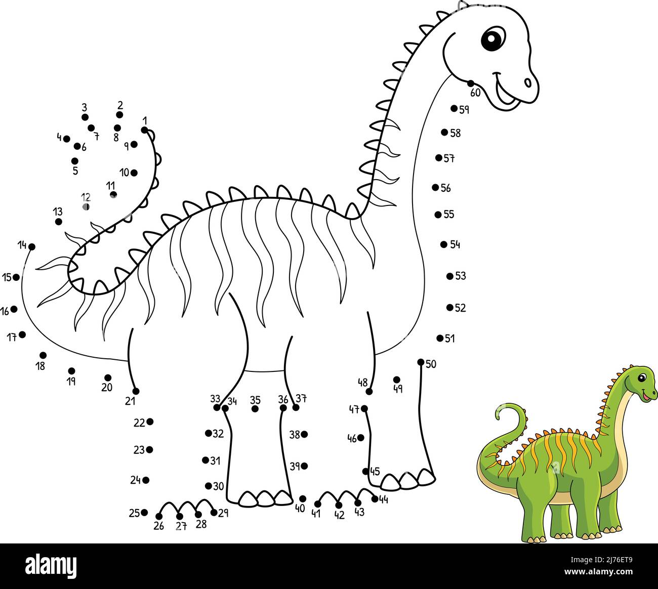 Dot to Dot Diplodocus Dinosaur Coloring isoliert Stock Vektor