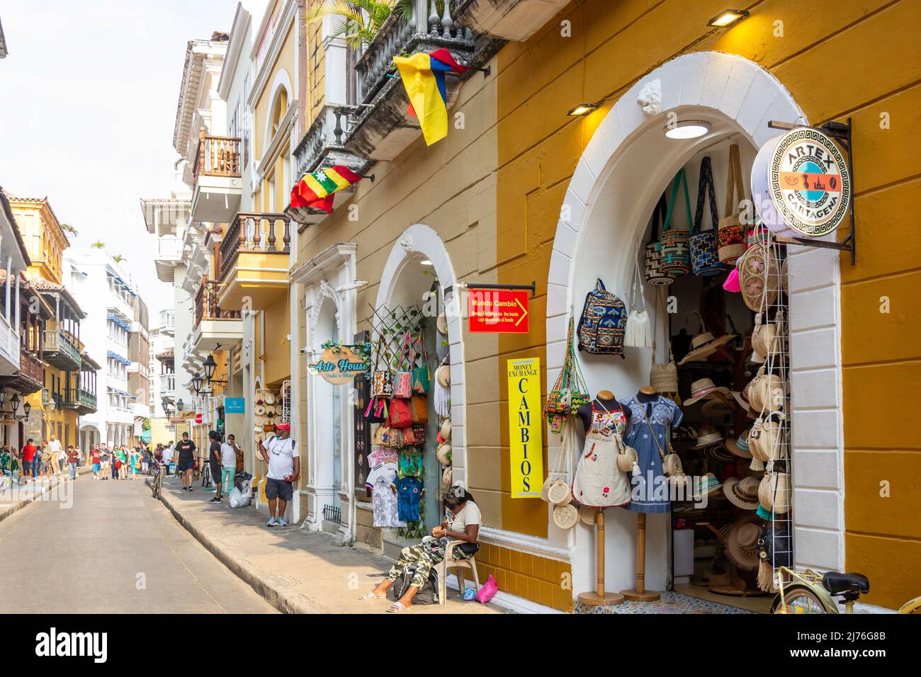 Calle de Manuel Roman y Picon, Old Cartagena, Cartagena, Bolivar, Republik Kolumbien Stockfoto