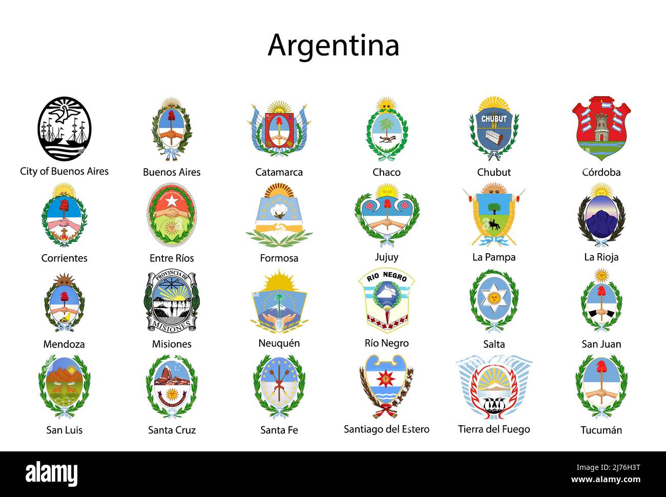 Set Wappen des Staates Argentinien, Alle argentinischen Regionen Emblem Sammlung Stock Vektor