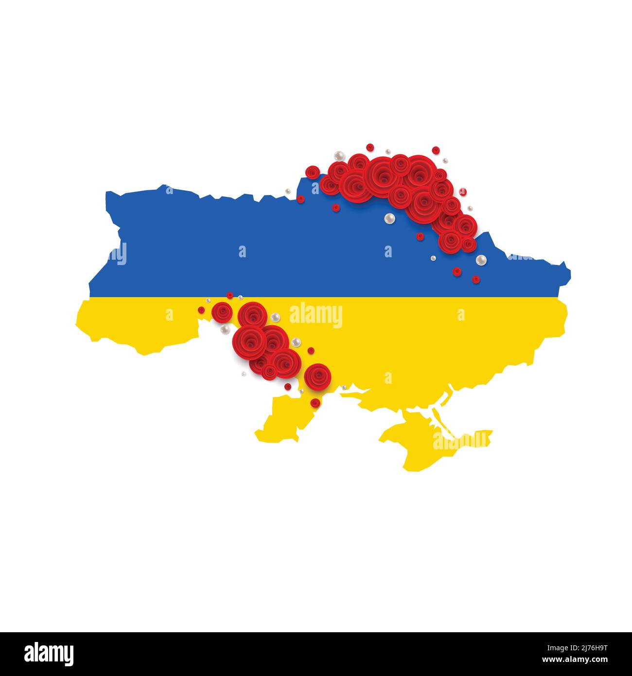 Ukraine Karte mit roten Rosen Hintergrund Stock Vektor