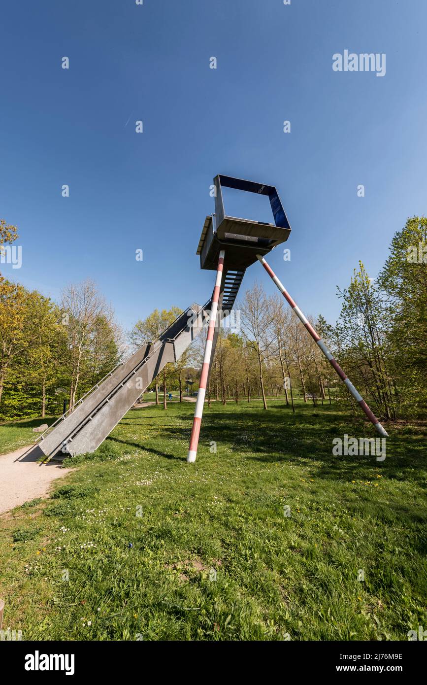 Offenbach am Main, Hessen, Deutschland, Station Sicht im Wetterpark, der Wetterpark Offenbach ist ein Gemeinschaftsprojekt des Deutschen Wetterdienstes der Stadt Offenbach und der Regionalpark Ballungsraum Rhein-Main GmbH. Dort werden verschiedene Wetterphänomene an verschiedenen Stationen mit Modellen erklärt. Stockfoto