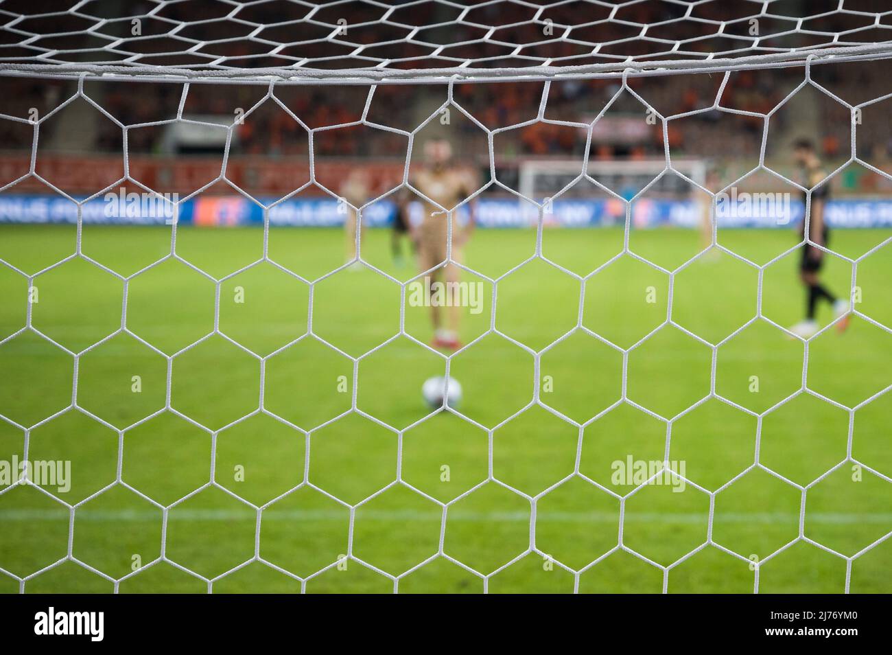 NET in der Fußball-Tor Elfmeterschießen im Hintergrund. Stockfoto