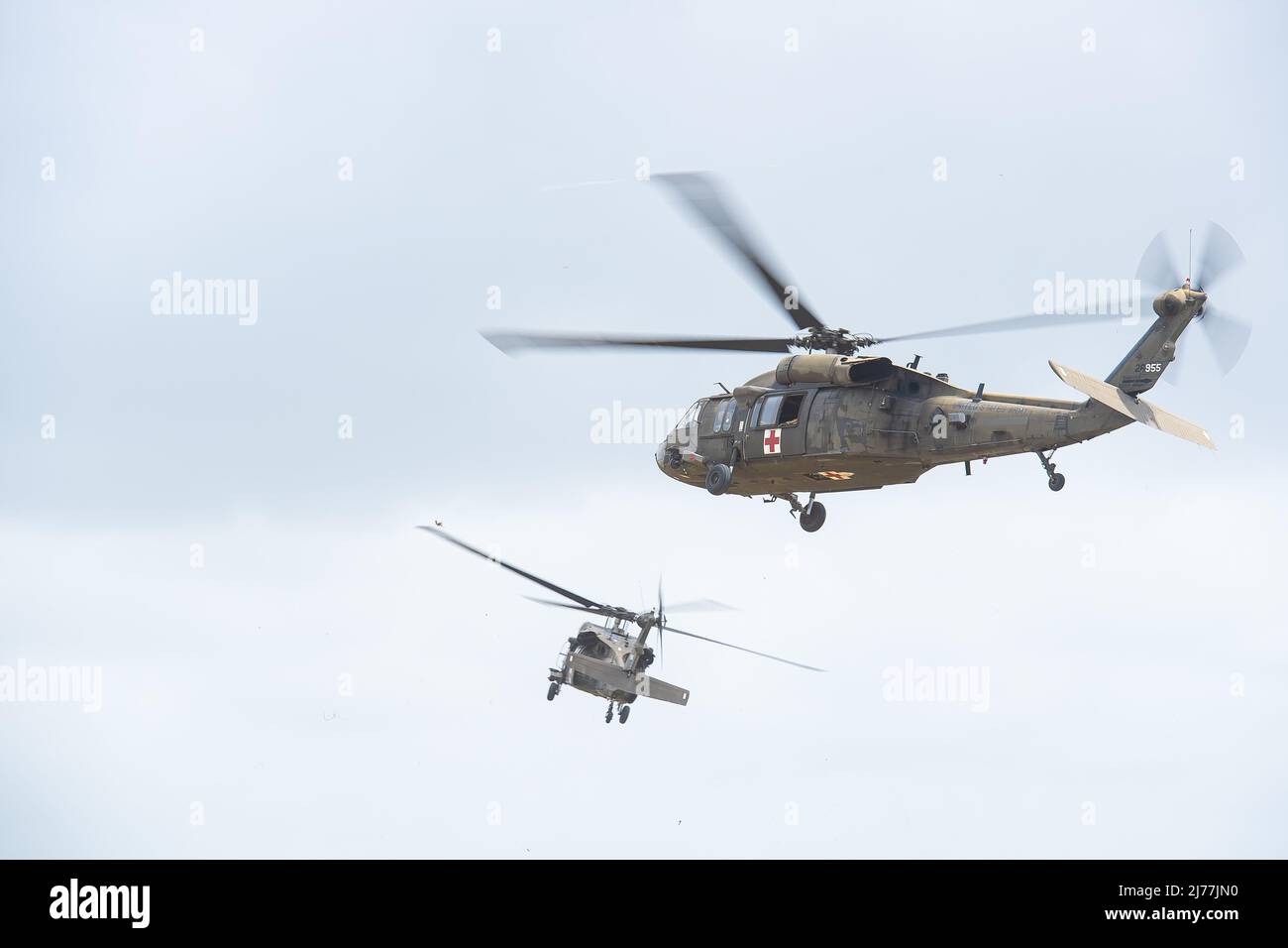 HH-60m (MEDEVAC) medizinische Evakuierung Black Hawk Hubschrauber starten von BATSUB (British Army Training Support Unit Belize) zur Vorbereitung auf die TRADEWINDS in Belize City, Belize am 4. Mai 2022. Foto: Corporal Mitchell Paquette Stockfoto