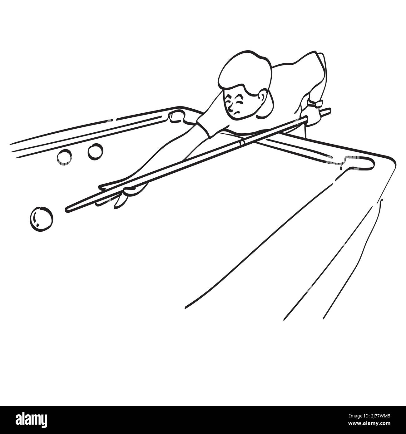 Linie Kunst Mann spielen Pool oder Snooker Illustration Vektor Hand gezeichnet isoliert auf weißem Hintergrund Stock Vektor