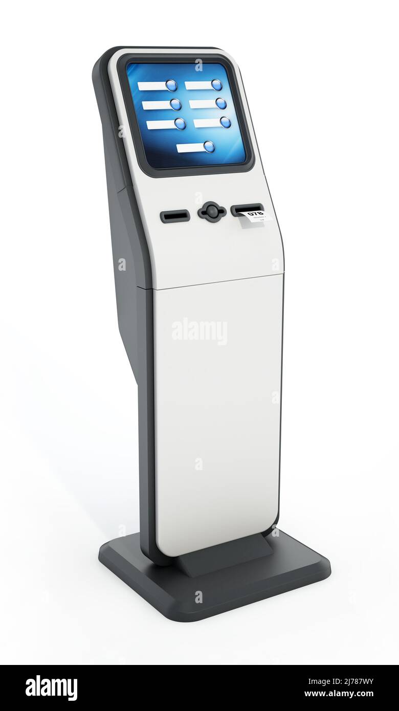 Ticketkiosks auf weißem Hintergrund isoliert. 3D Abbildung. Stockfoto