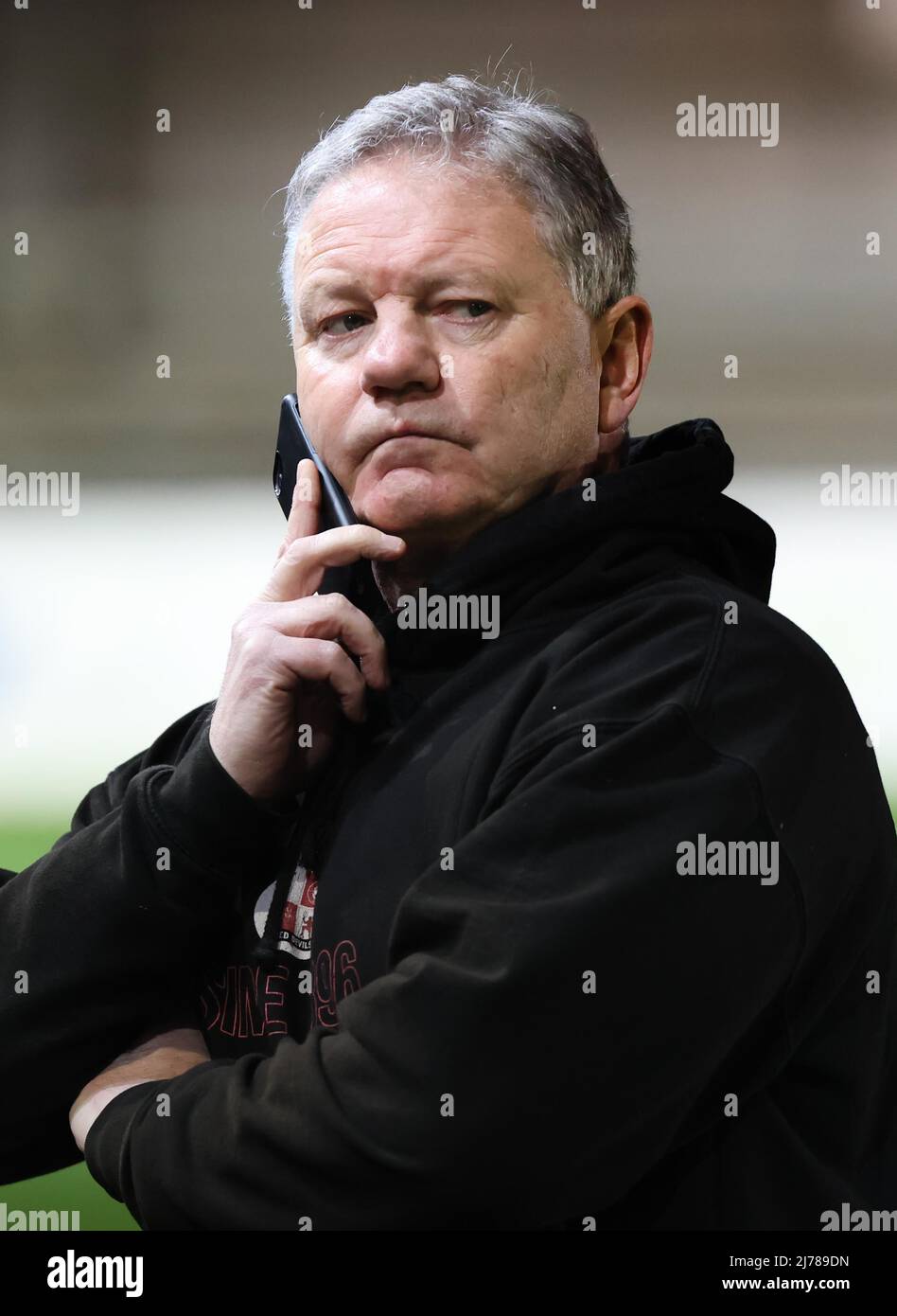 Crawley Manager John Yems gesehen während der EFL League zwei Spiel zwischen Exeter City und Crawley Town in St. James's Park. 15.. März 2022 Stockfoto