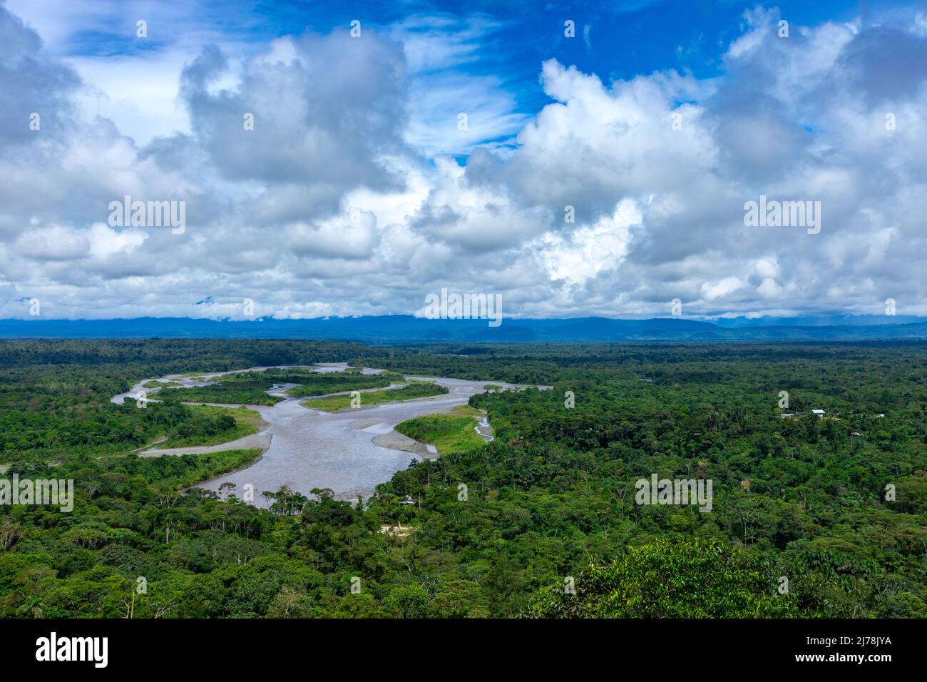 Regenwald Im Amazonas Von Ecuador. Pastaza Fluss, Blick vom Aussichtspunkt die Indischuris. Puyo, Ecuador, Südamerika. Stockfoto