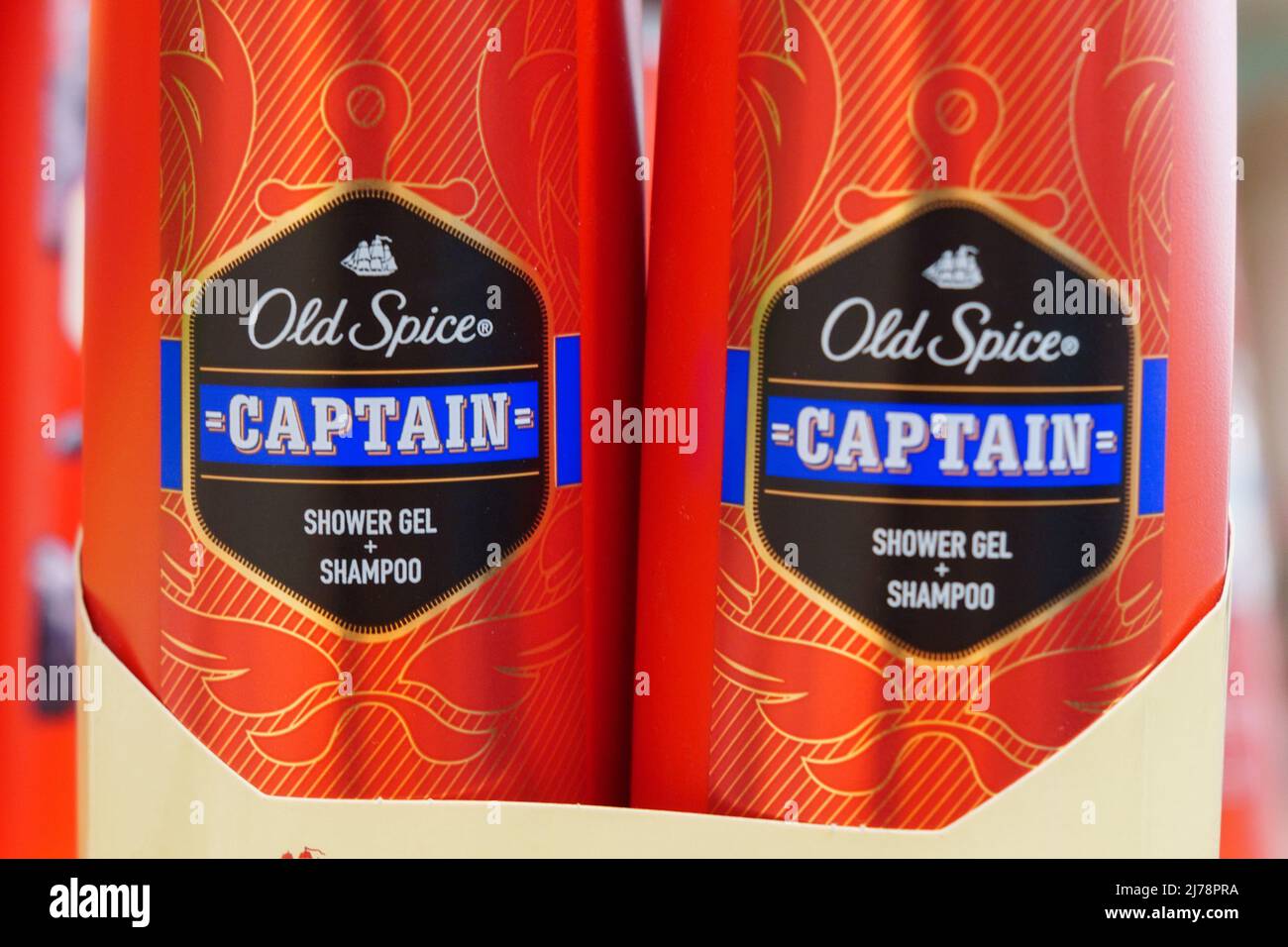 Tjumen, Russland-03. Mai 2022: Old Spice ist eine amerikanische Marke für männliche Pflegeprodukte. Selektiver Fokus Stockfoto