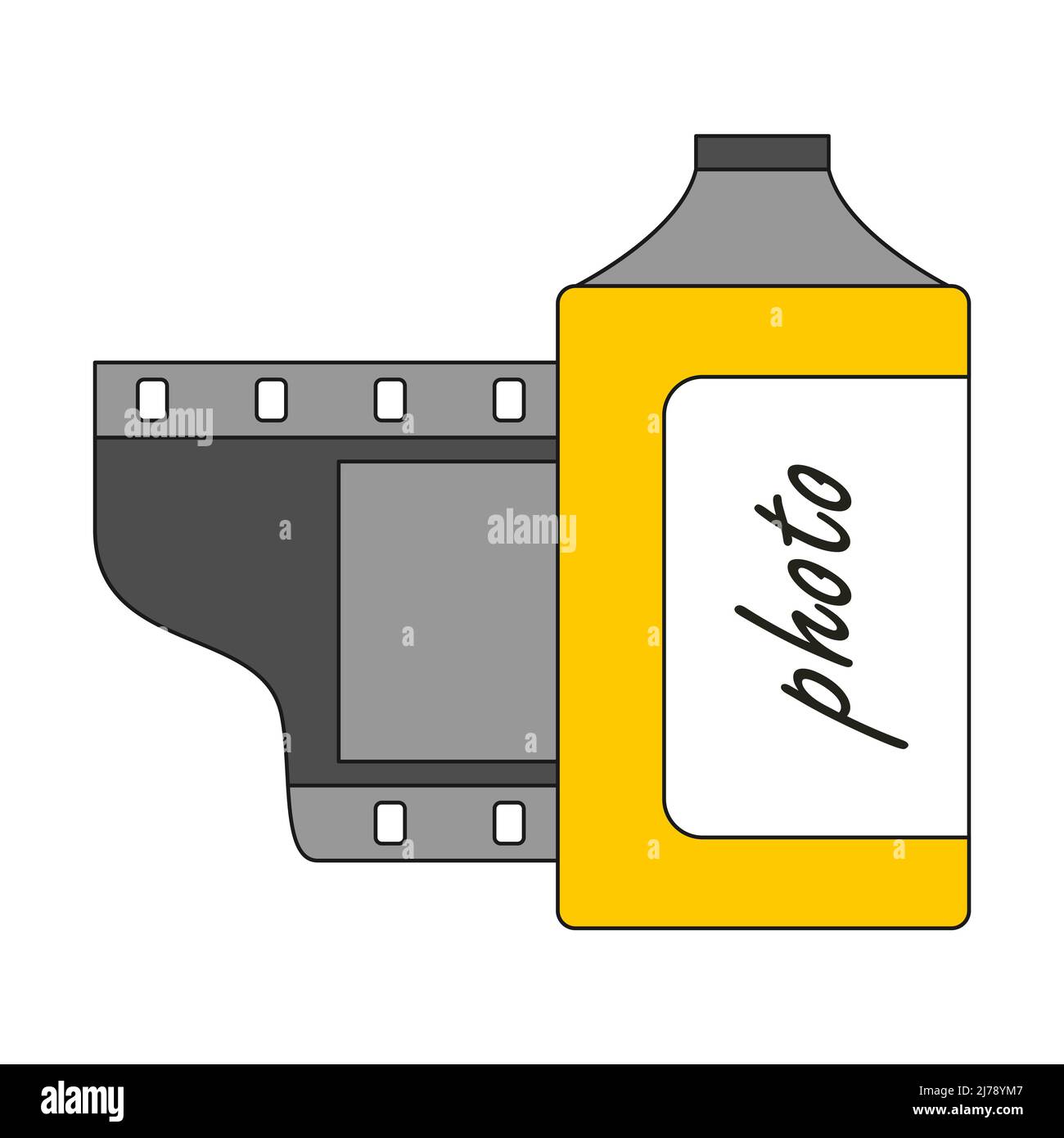 Filmrolle der Kamera. Vintage Retro-Fotofilm in Patrone. Das Symbol der 90s . Ein flaches Symbol mit Umriss. Farbvektordarstellung isoliert Stock Vektor