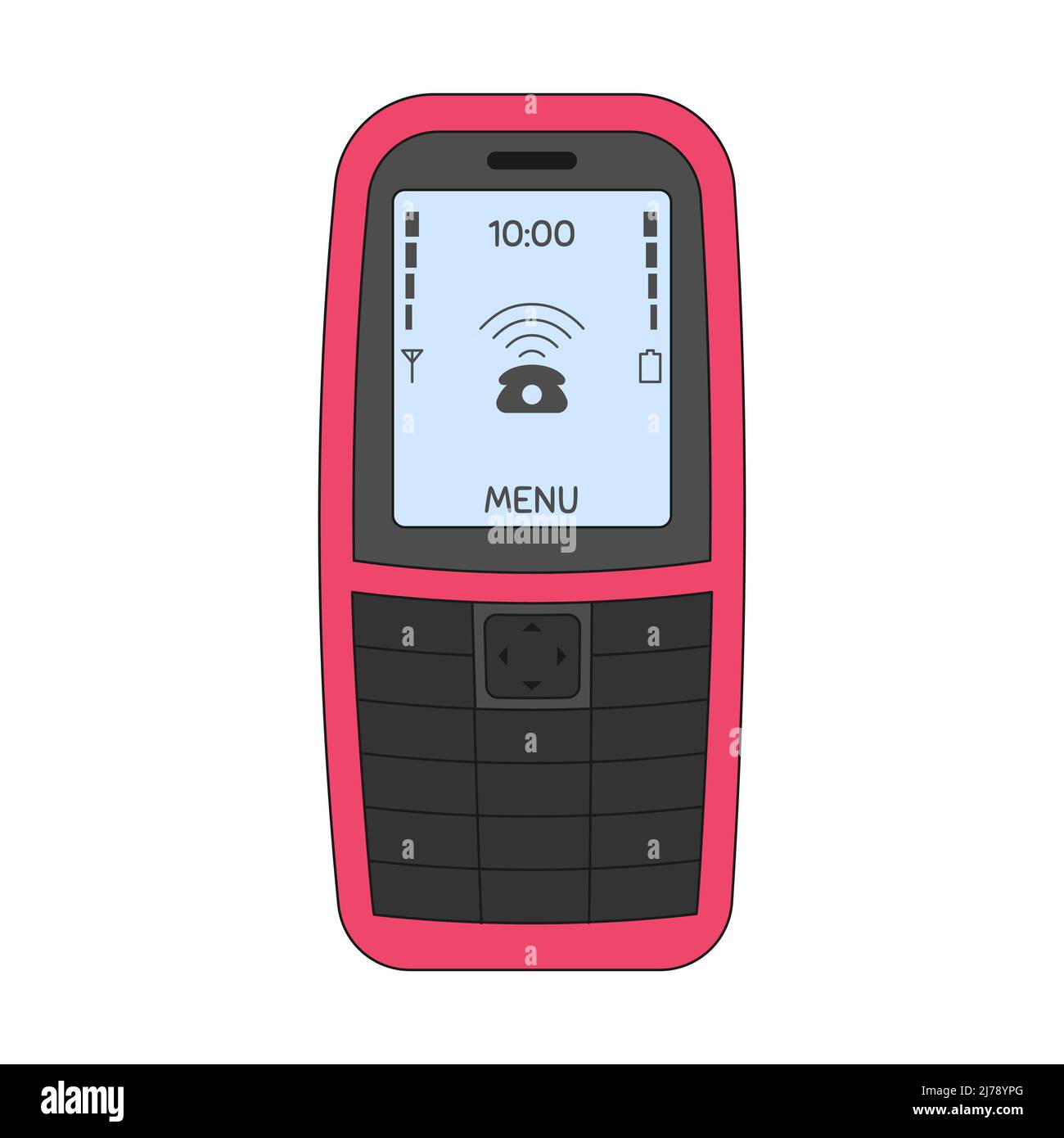 Retro Vintage Handy von 90s, 00s. Altes Telefon mit Taste. Auf weißem Hintergrund isolierte Darstellung von Farbvektoren Stock Vektor