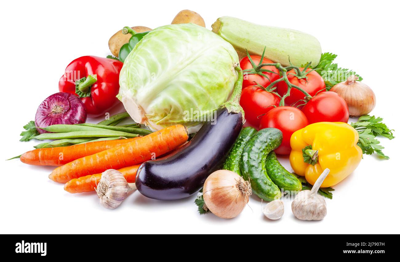 Große von verschiedenen Gemüse isoliert auf weißem Hintergrund. Stockfoto